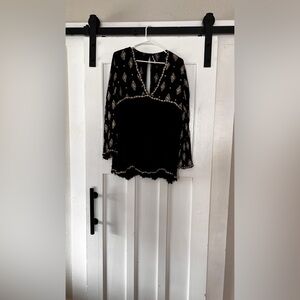 Free People Bell Sleeved Embroidered Blouse | Size M